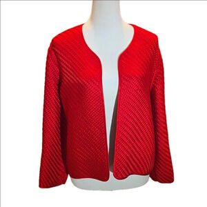 CHICO'S  0 (XS/4) 100% Silk Red Open Front Woven Basket Weave Jacket Chico